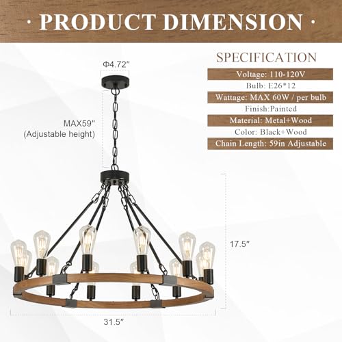 Oak Wooden Wagon Wheel Chandelier 12