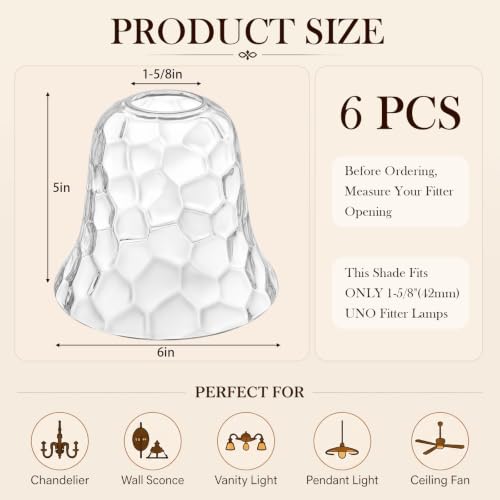 6 Pcs Clear Hammered Bell Shaped Glass Lamp Shade Replacement (6 Count)