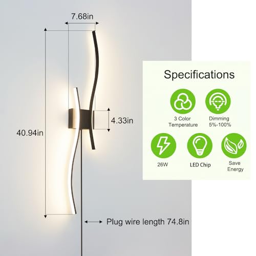 Modern Black Plug in Wall Sconces Set of 2 (2 Count)