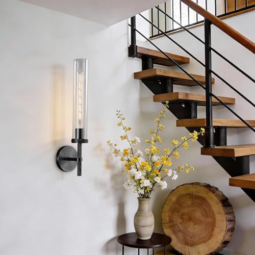Bathroom Wall Sconces Set of 2 Hardwired Black Sconces