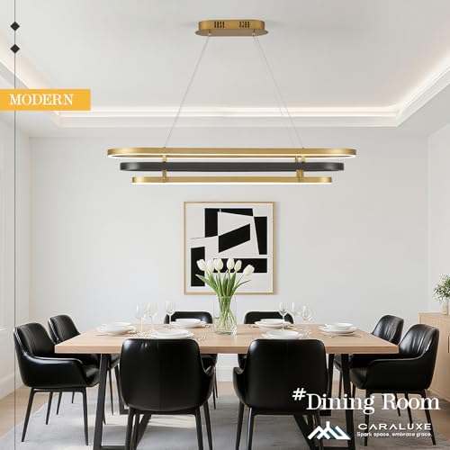 3 Ring LED Chandelier Modern Chandeliers Black Gold Brass Dimmable 39''