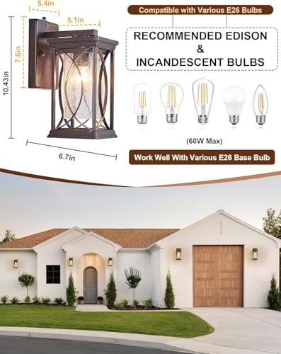 Oil Rubbed Bronze Porch Light Dusk to Dawn Outdoor Wall Lantern Small Modern Exterior Light Fixture Aluminum with Crack