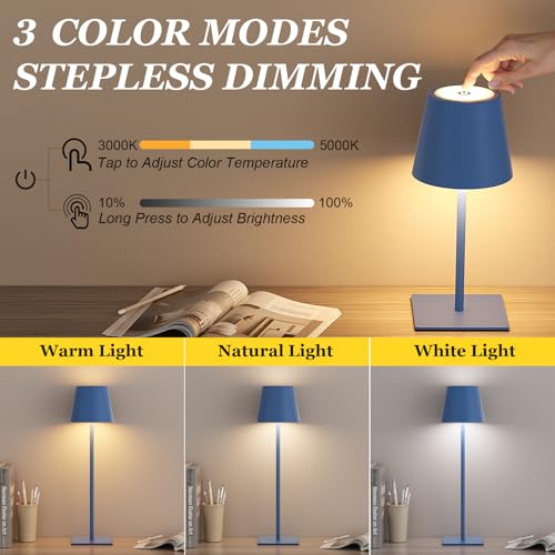 Cordless Rechargeable Table Lamp Navy 5000mAh Battery Operated Lamps (2 Count)