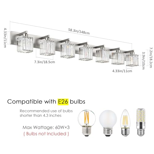 Brushed Nickel Bathroom Light Fixtures Crystal Vanity Lighting Fixture Modern Bathroom Vanity Light 7 Light
