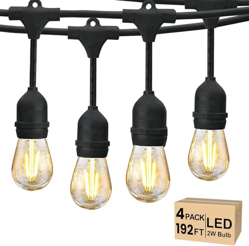 192 FT Outdoor String Lights 2W S14 LED Commercial Grade Waterproof (192 Foot)