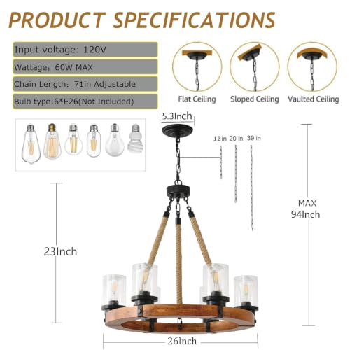 26" Wood Wagon Wheel Chandelier (6 Count)