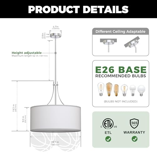 5 Light Drum Chandelier for Dining Room Light Fixture Over Table