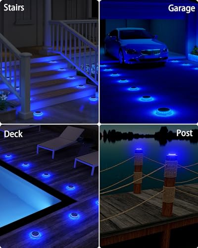 Blue Solar Driveway Lights Outside IP68 Waterproof 6 Pack Round (6 Count)