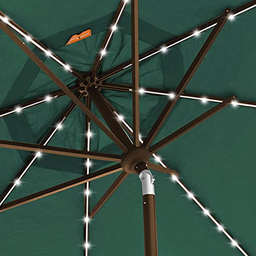USA 10-Year-Non-Fading 9ft Market Patio Umbrella, Commercial Grade Table Sun Umbrella with 80 Solar LED Lights, Crank Open, Windproof & UPF 50+ UV Protection for Garden, Deck, Pool, Backyard, Forest Green