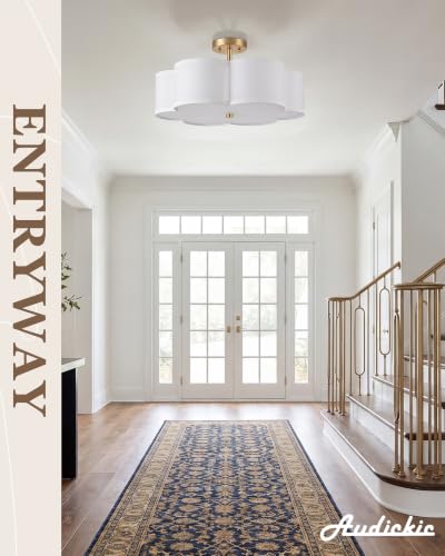 18" Gold Semi Flush Mount Ceiling Light with White Fabric Shade