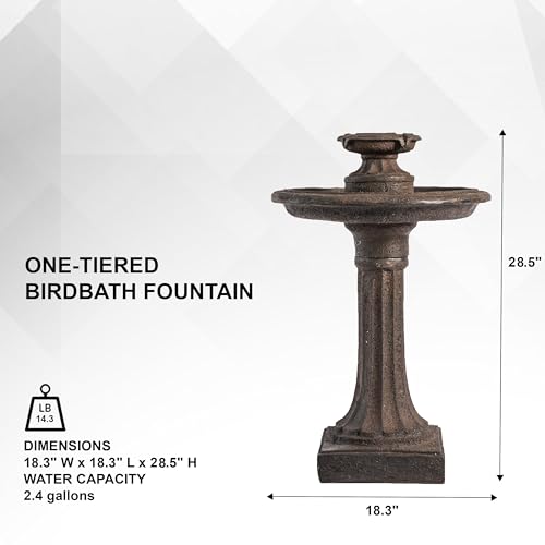 28" Solar Outdoor Bird Bath Water Fountain with Pump