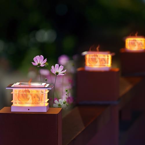 8 Pack Solar Post Cap Lights Outdoor with Flickering Flame Light (8 Count)