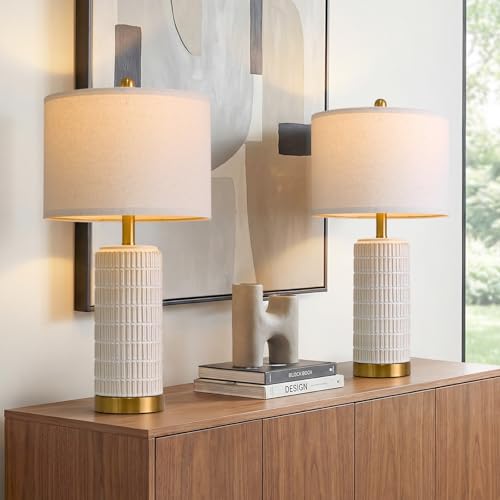 25'' Modern Table Lamps Set of 2 for Living Room with Gold Base (2 Count)