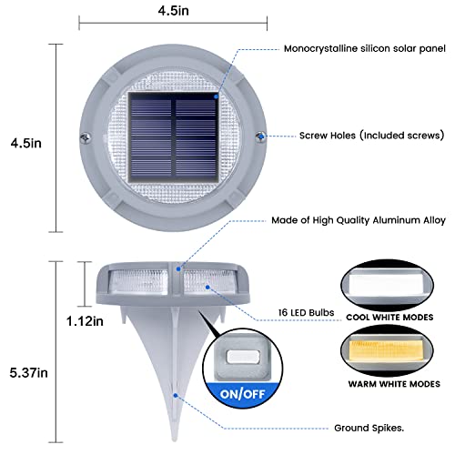 Solar Deck Lights Outdoor 2 Modes 16 LEDs 1 Pack White