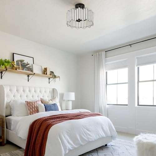 Black Ceiling Light Fixture in Drum Shape