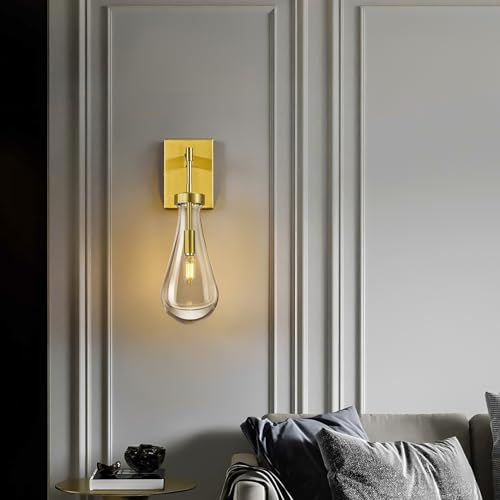 Raindrop Wall Sconces Set of Two Gold Sconces Wall Decor Modern Wall Lighting Glass Bathroom Sconces Indoor Vanity Light Wall Lamp for Bedroom Living Room Stair (2 Count)