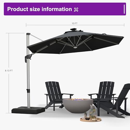 Cantilever Patio Umbrella 10ft Round Solar LED Light