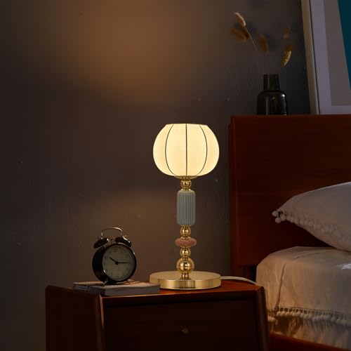 Modern Imitated Silk Table Lamp Plug in Metal Base Desk Light with Plug Cord Switch for Bedroom Bedside Living Room