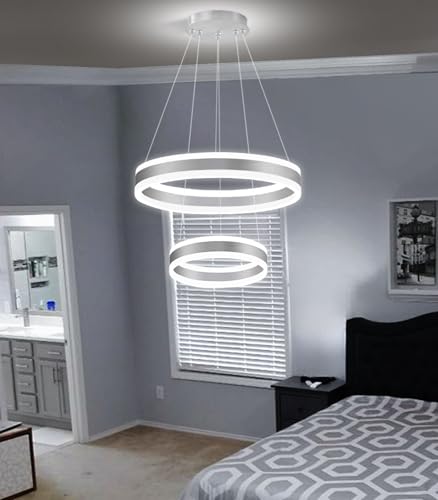 D7.8''+15.7'' Modern Ring Chandelier for Dining Room LED Dimmable Pendant Lighting for Living Room Foyer Bedroom Entryway 3000K