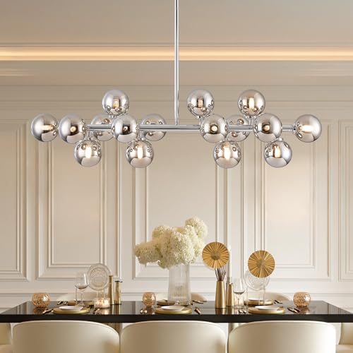 Mid Century Modern Glass Globe Sputnik Chandelier with Grey Bubble