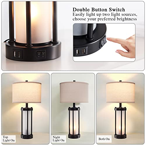 Set of 2 Modern Table Lamps for Living Room with 2 USB Ports (2 Count)