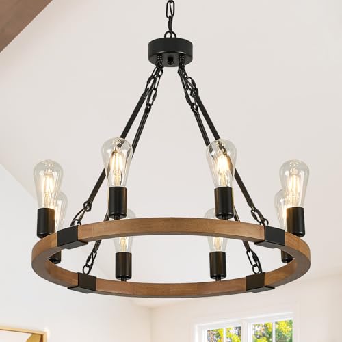 Oak Wooden Wagon Wheel Chandelier 8