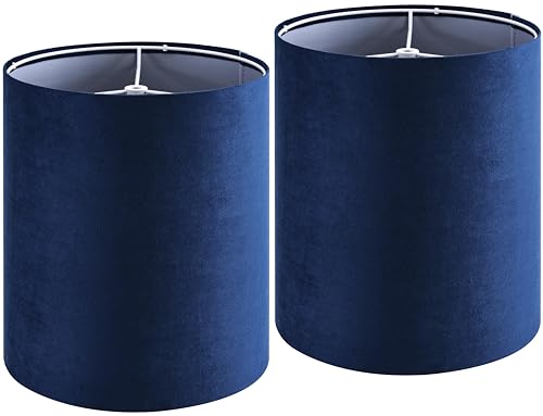 Drum Lamp Shades Set of 2 Small Blue Velvet Lampshade 10"Top×10"Bottom×10"High (2 Count)