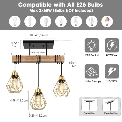 3 Lights Dining Room Light Fixture Over Table