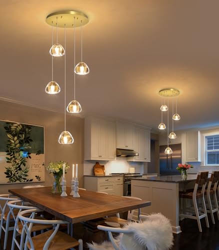 Modern LED Chandeliers for Dining Room Kitchen Pendant Lights Lighting for Island Dimmable Fixtures Bubble Crystal Floating Chandelier LED Lights Antique Gold