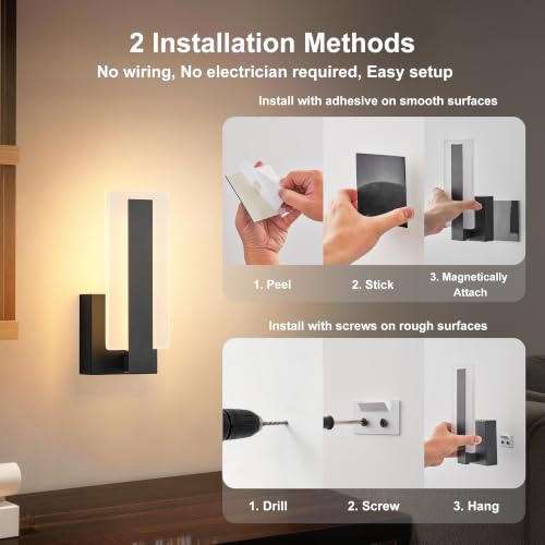 Peel and Stick Battery Operated Modern Wall Sconce Set of Two