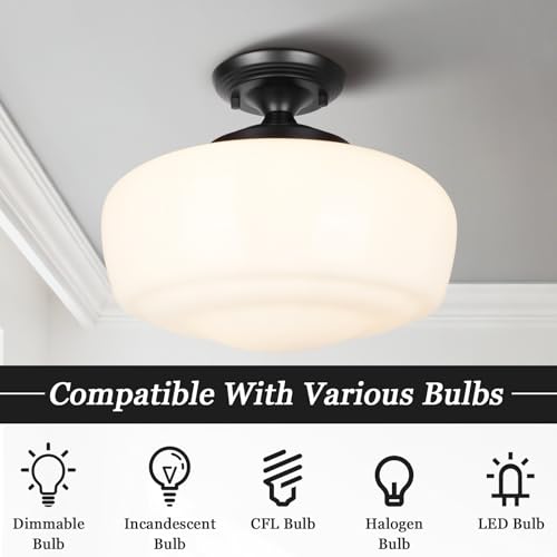 Large Schoolhouse Style Semi Flush Mount Ceiling Light Fixture