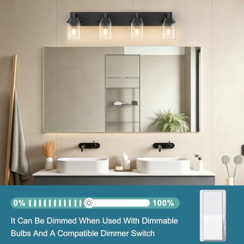 Matte Black Bathroom Light Fixtures (Black / 4-Light)