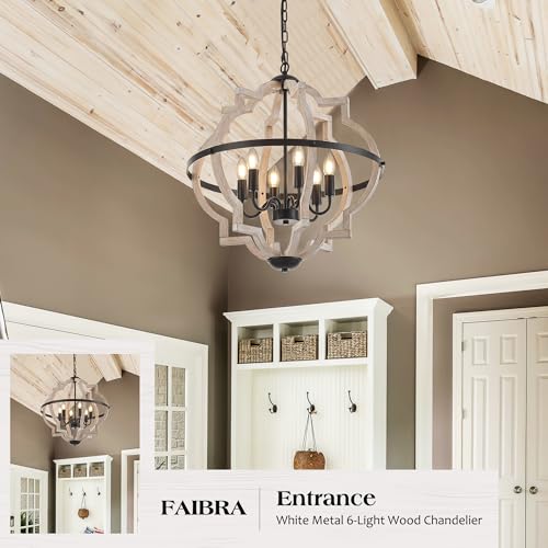 6 Light Farmhouse Wood Pendant Light