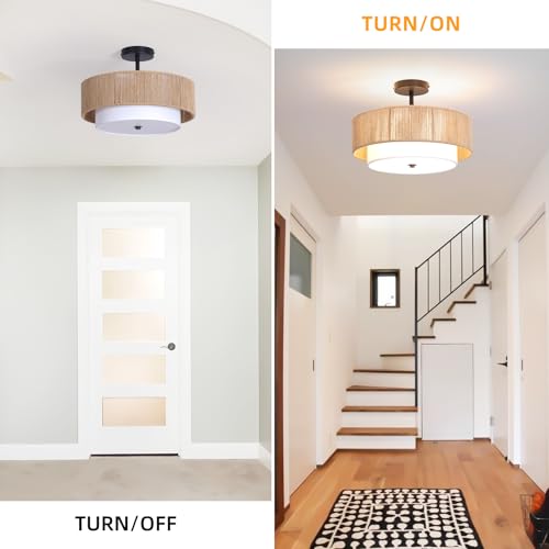 Rattan Flush Mount Ceiling Light