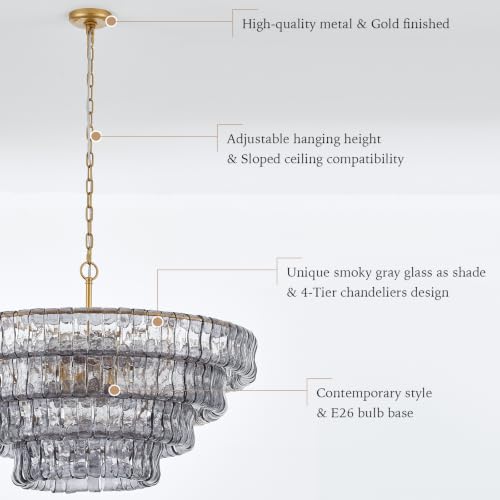 Dia 35.75 Inches Modern Smoke Gray Glass Chandelier for Dining Room