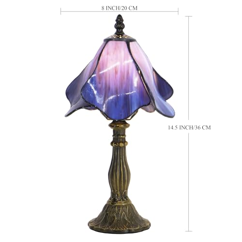 Small Tiffany Table Lamp Purple Morning Glory Style W8H14.5 Inch