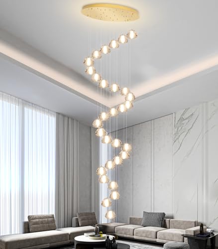 30 Lights Modern Chandeliers for High Ceiling Large Crystal Chandeliers LED Long Handing Light Fixture for Entrance Hallway Foyer Staircase 3000K