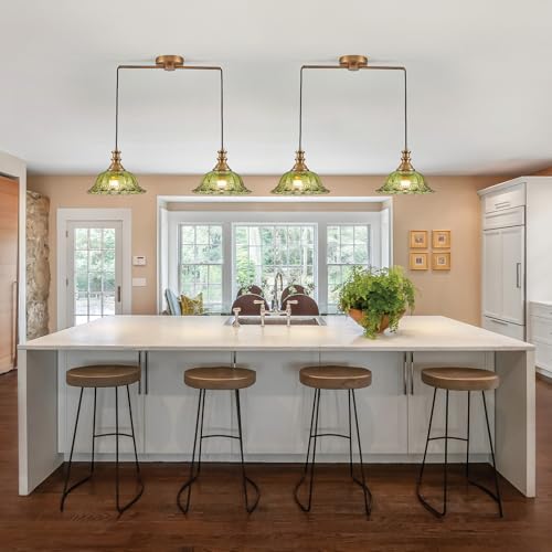 Vintage Pendant Light Fixtures Modern Green Glass Hanging Lighting with Adjustable Cord for Kitchen Island Dining Room Living Room Hallway
