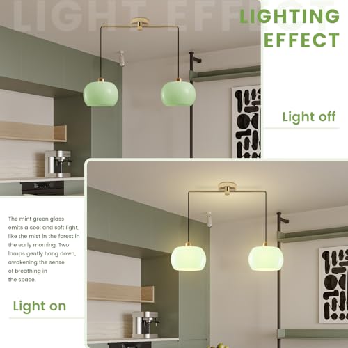 Hanging Pendant Mid Century Modern Mint Green Glass Island Light