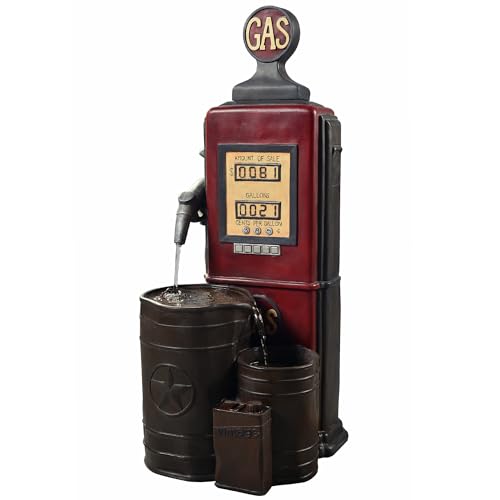 Peaktop Teamson Home Vintage Gas Station Statue 3 Tiered Floor Waterfall Fountain with Pump for Outdoor Patio Garden Backyard Decking