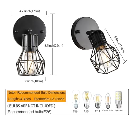 2 Pack Farmhouse Wall Sconces Hardwired Black for Bathroom Hallway