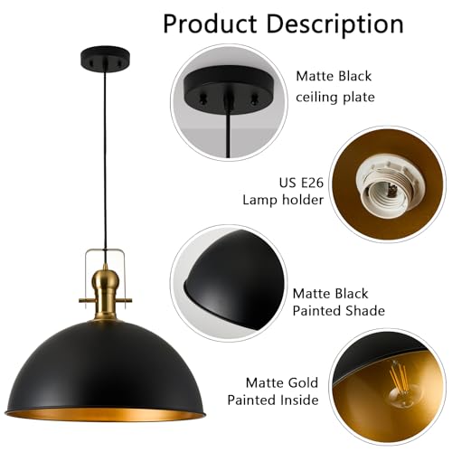 18 Inch Black Farmhouse Pendant Lights for Kitchen Island 1 Pack