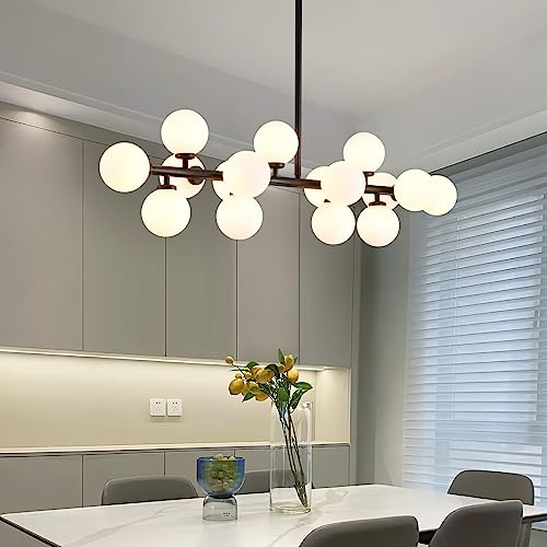 Modern Linear Chandeliers Black 16 Lights Pendant Light Fixtures Bubble Glass Chandelier Mid Century Sputnik Chandelier for Kitchen Island Dining Room