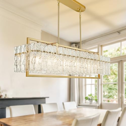 Modern Rectangle Gold Crystal Chandeliers for Dining Room