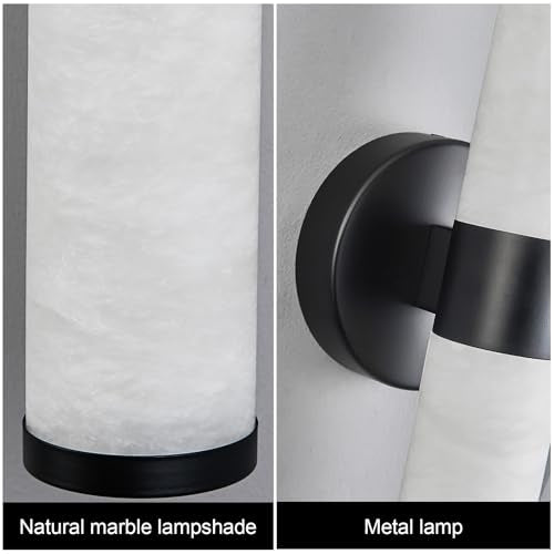 Natural Alabaster Wall Sconces Modern Black LED Wall Lights 24" Spanish Marble Cylinder Sconces for Living Room Bedroom Bathroom Hallway