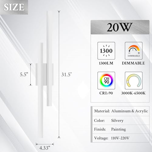 LED Wall Sconce Silver Modern Remote Wall Light Fixtures for Living Room