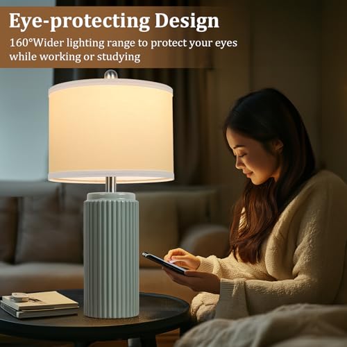 23.5" Green Ceramic Table Lamps Set of 2 (2 Count)
