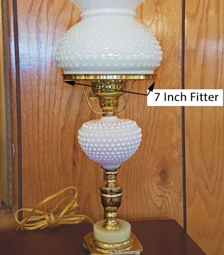 7" Fitter Cased White Glass Hobnail Style Student Lamp Shade With Plain Top