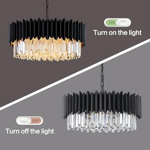 Modern Black Crystal Chandelier 24" Round Chandeliers 8