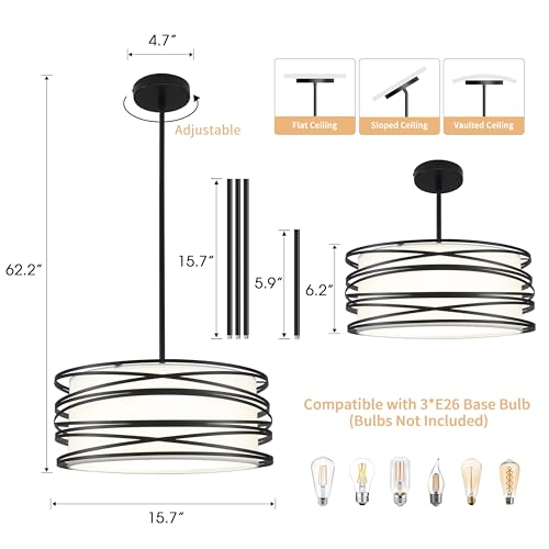 16" Black Drum Chandelier 3